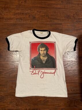 Vintage 1980s Single Stitch Neil Diamond Ringer Tee Tshirt - Size M (17x24)